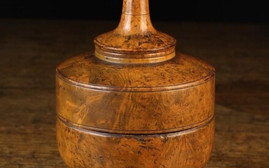 A 18th Century Turned Treen Container; possible a lidded master salt. The beautiful burr-figured tim