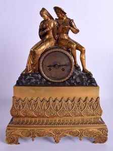 A 19TH CENTURY FRENCH BRONZE MANTEL CLOCK modelled as