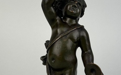 A 19TH CENTURY FRENCH BRONZE SCULPTURE OF A PUTTI...