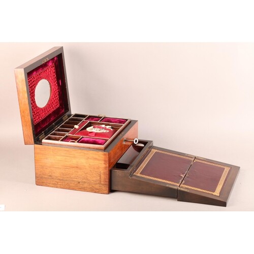 A 19TH CENTURY ROSEWOOD AND ABELONE INLAID LADY'S BOX, the l...