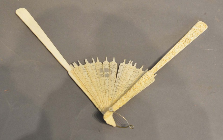 A 19th Century Chinese Carved Ivory Set of Sticks for a Fan,...