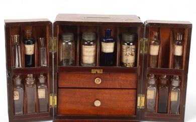 A 19th century mahogany apothecary box, recessed brass carry...
