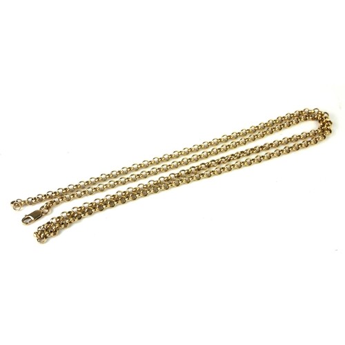 A 9CT GOLD GUARD CHAIN /NECKLACE A single row of circular pi...