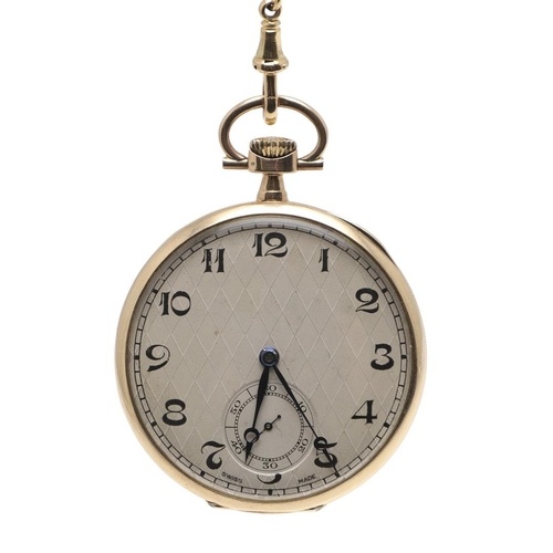 A 9CT GOLD OPEN FACED POCKET WATCH. the circular dial with d...