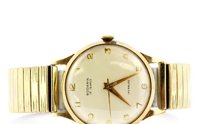 A 9ct gold Rodania wristwatch on an extendable strap.