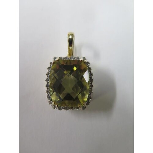 A 9ct yellow gold large citrine and diamond pendant, citrine...
