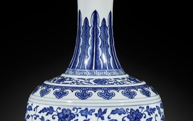 A BLUE AND WHITE 'MING-STYLE' BOTTLE VASE, QIANLONG MARK AND PERIOD