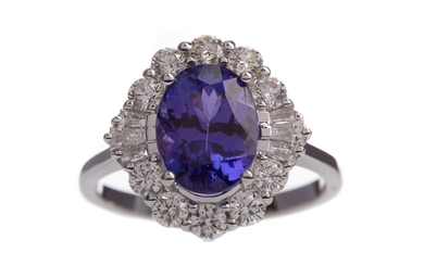 A CERTIFICATED TANZANITE AND DIAMOND RING