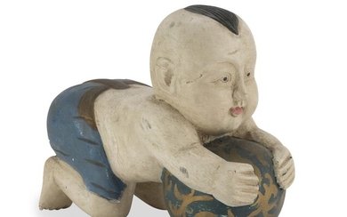 A CHINESE POLYCHROME PAINTED WOOD HEADREST 20TH CENTURY.