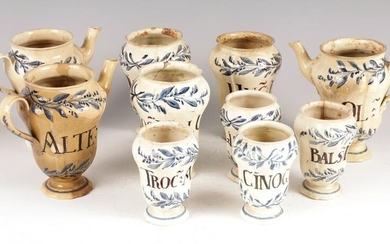 A COLLECTION OF 10 18TH CENTURY CREAMWARE DRUG JARS