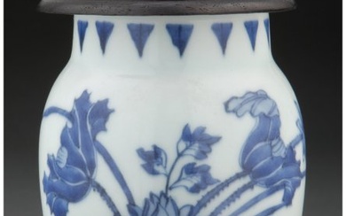 78038: A Chinese Blue and White Covered Vase with Jade