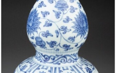 A Chinese Blue and White Double Gourd-Form Lotus