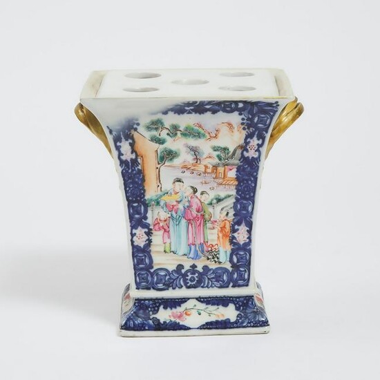 A Chinese Export Blue and White Famille Rose Bough Pot