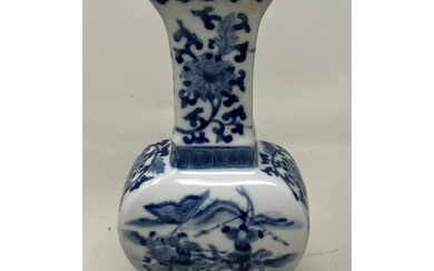 A Chinese blue and white vase, decorated figures, four chara...