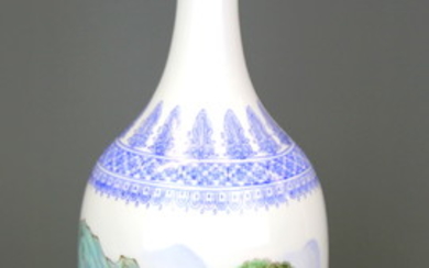 A Chinese eggshell porcelain vase with flared neck and hand painted scenes of landscapes, H. 31cm.