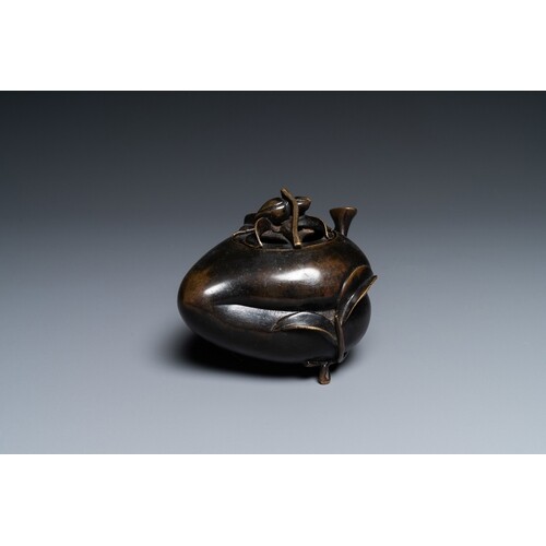 A Chinese peach-shaped bronze censer and cover, QingDescript...