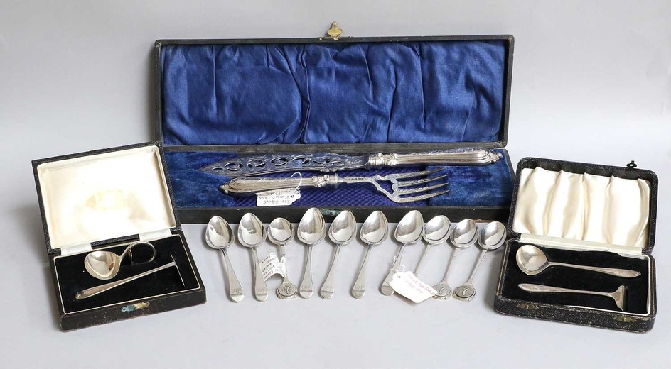 A Collection of Assorted Silver Flatware, including a cased pair...