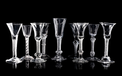 A Collection of Nine English Air Twist Wine and Ale Glasses