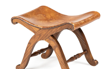 A Country Oak and Studded Leather Foot Stool