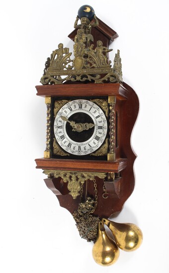 A Dutch brass and oak mounted wall clock, 20th century