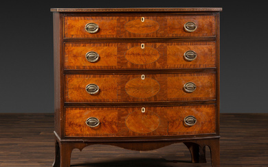 A Federal Inlaid and Figured Mahogany Bow-Front Chest of Drawers