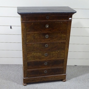 A French 19th century walnut tall chest of 7 drawers, with m...