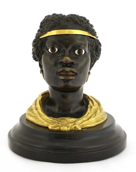 A French patinated bronze encrier tête de femme Mauresque