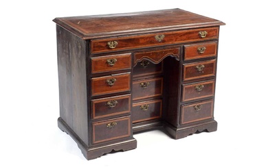A George III mahogany and satinwood banded kneehole desk
