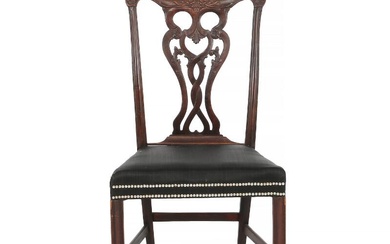 A George III mahogany sidechair with horsehair cover. Chippendale type. Presumably Irish...