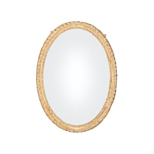 A George III oval giltwood carved frame with later mirror pl...