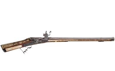 A German wheellock rifle, circa 1600 Canon octogonal rayé de calibre 15 mm, âme rugueuse...