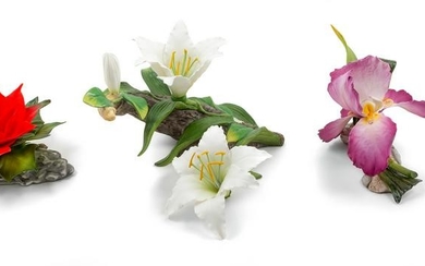 A Group of Three Boehm Porcelain Flowers Height of