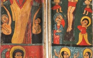 A LARGE COPTIC DIPTYCH SHOWING THE HARROWING OF HELL