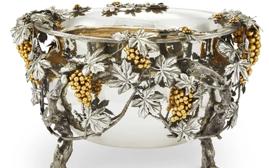A LARGE ITALIAN PARCEL-GILT SILVER PUNCH BOWL MARK OF MAZZUCATO, MILAN, SECOND HALF 20TH CENTURY