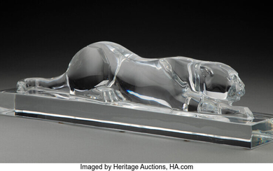 A Large Baccarat Clear Glass Resting Panther Sculpture (late 20th century)