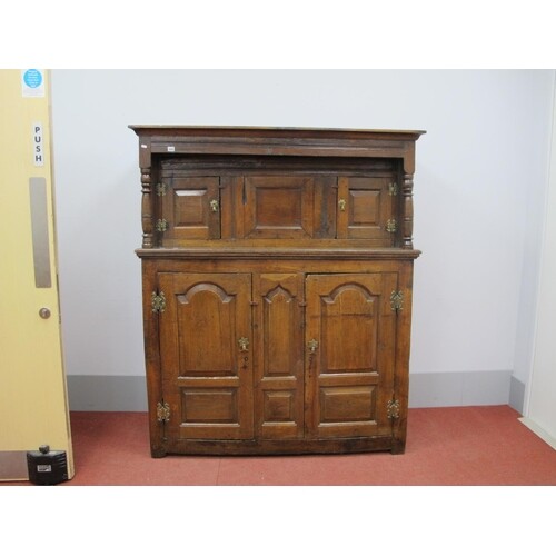 A Late XVII Century Joined Oak Court Cupboard, the top with ...