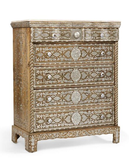 A Levantine inlaid tall chest of drawers