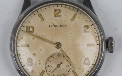 A Longines steel cased gentleman's wristwatch, circa 1940, the signed jewelled 12.682 caliber m