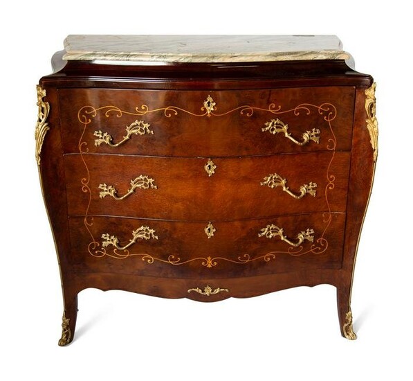 A Louis XV Style Gilt Bronze Mounted Marble-Top Commode
