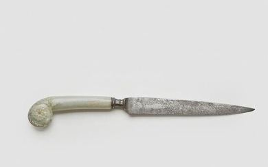 A Mughal kard dagger with carved pale celadon jade