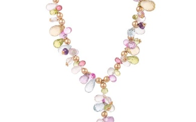 A Multi-Gemstone & Gold Lariat Necklace in 14K