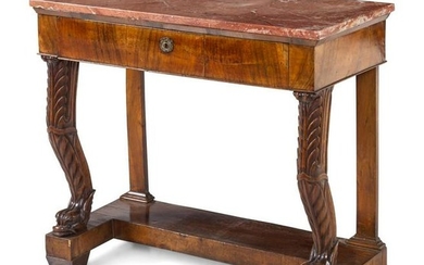 A Neoclassical Figured Mahogany Marble Top Console