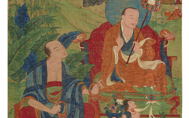 A PAINTING OF TWO ARHATS TIBET, 17TH-18TH CENTURY