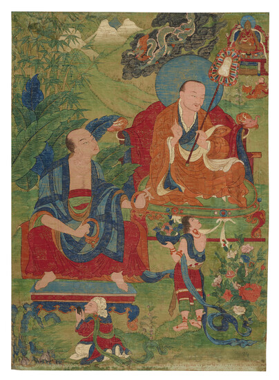 A PAINTING OF TWO ARHATS TIBET, 17TH-18TH CENTURY