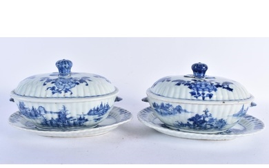 A PAIR OF 18TH CENTURY CHINESE EXPORT TUREENS COVERS AND STA...