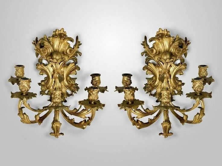 A PAIR OF 19TH C. DORE BRONZE WALL SCONSES