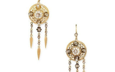 A PAIR OF ANTIQUE DIAMOND EARRINGS set with rose cut