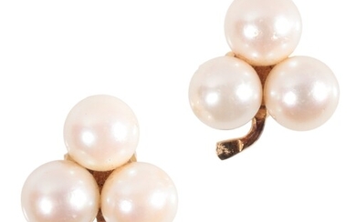 A PAIR OF CULTURED PEARL STUD EARRINGS three cultured pearls...