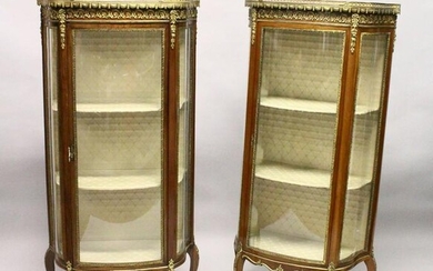 A PAIR OF FRENCH MAHOGANY, ORMOLU AND MARBLE BOWFRONT
