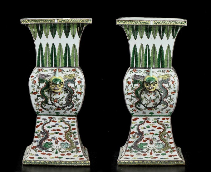 A PAIR OF LARGE PORCELAIN VASES WITH POLYCHROME DECORATION,...